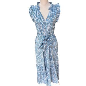 FITZROY & WILLA Christina Dress in Blue Trellis S NWT